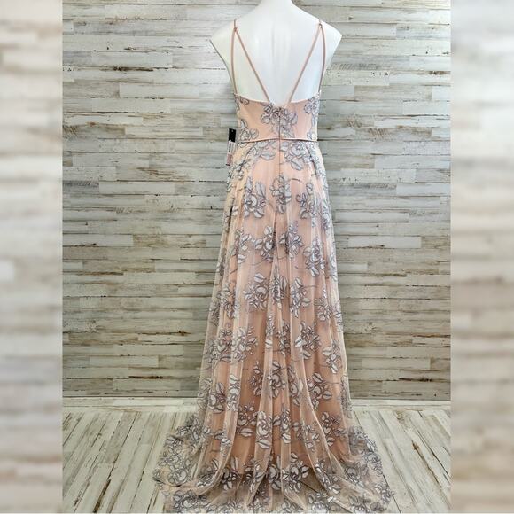 Jump Apparel Halter Tulle Glitter Maxi Dress Gown Juniors Size 5/6 Blush Floral - Picture 9 of 16